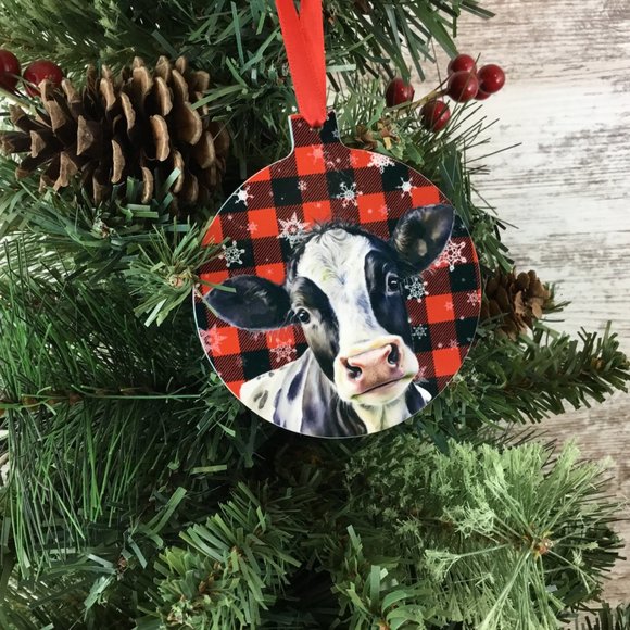 Black and White Dairy Cow Christmas Ornament Double Sided - Picture 5 of 7